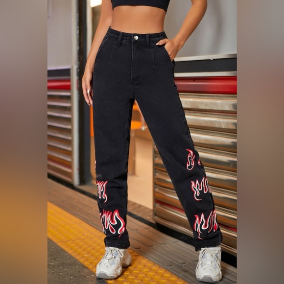 WL Jeans Flame Graphic Straight Leg Jeans With Pockets Poshmark